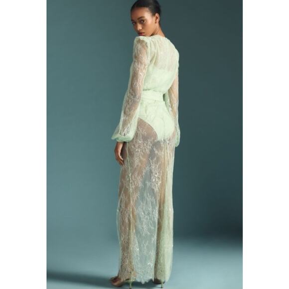 MISHA V-Neck Sheer Lace Maxi Dress Pistachio Size Small - Picture 2 of 10